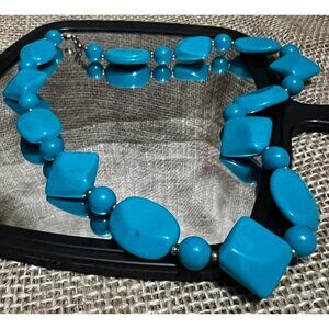 Vintage Turquoise Beaded Necklace Geometric with Clasp Retro Costume Jewelry